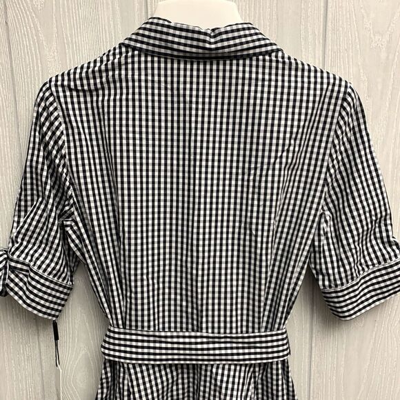 Calvin Klein Button Up Shirt Dress Gingham Print Black White Size 2 NWT - Picture 7 of 8